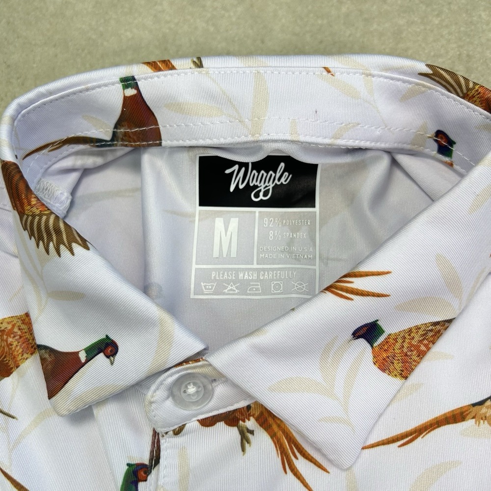 Waggle Polo Shirt Mens Med The Flush Pheasants Print Golf Stretch Performance - Picture 4 of 6